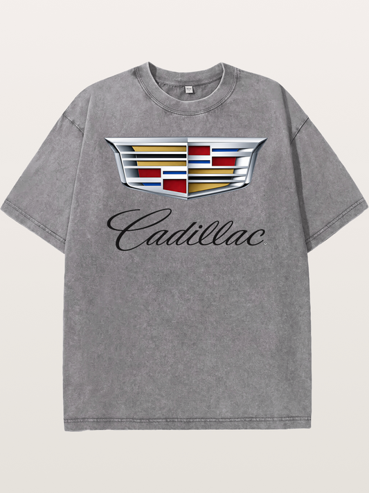 Cadillac Emblem Script Print Washed T-shirt