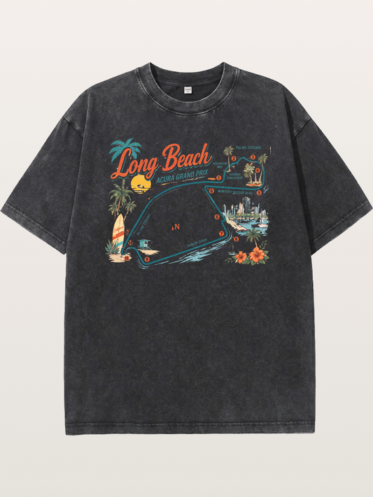 Long Beach Circuit Track Map Graphic Washed T-shirt