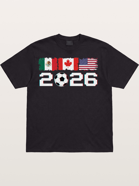 2026 WC USA Mexico Canada Flags Cotton T-shirt