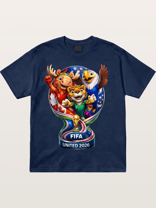 World Cup Mascots Globe Design Cotton T-shirt