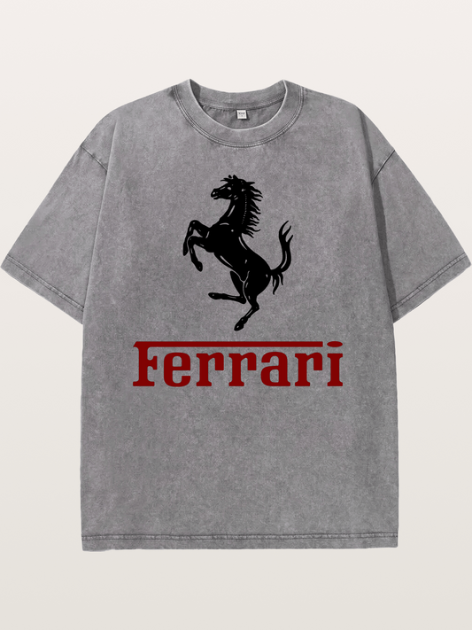 Ferrari Black Horse Logo Washed T-shirt