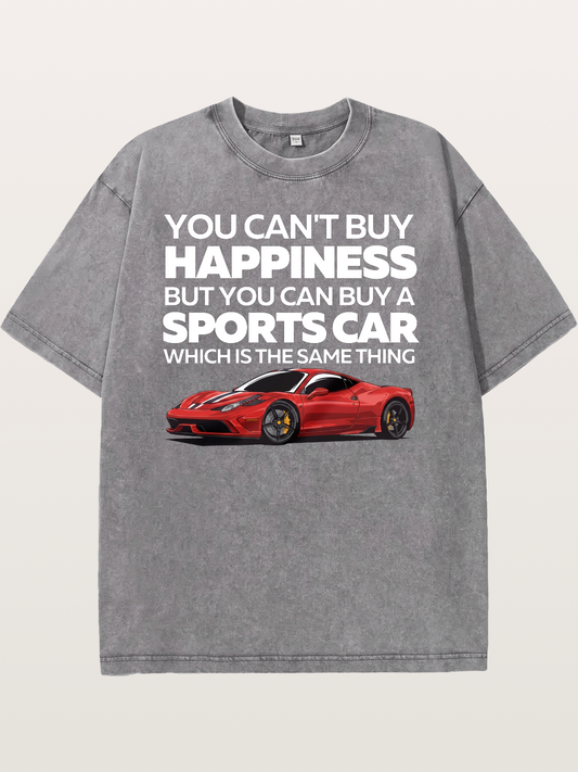 Sports Car Happiness Quote Red Ferrari Washed T-shirt