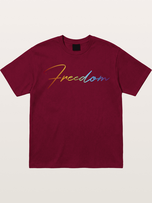 Freedom Rainbow Gradient Script Text Gildan T-shirt