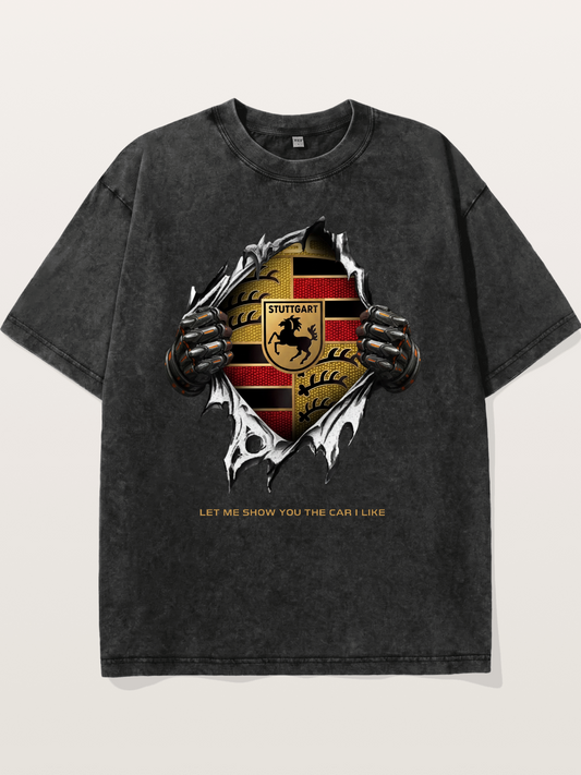 Porsche Crest Tear Through Effect Washed T-shirt