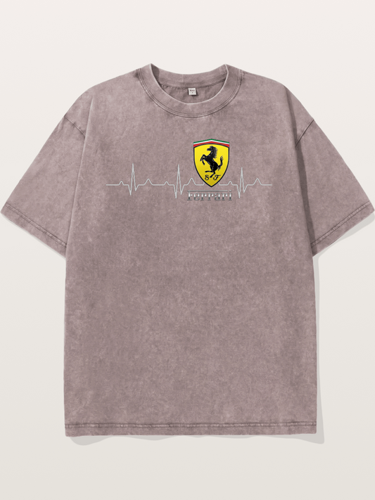 Ferrari Heartbeat ECG Line Design Washed T-shirt