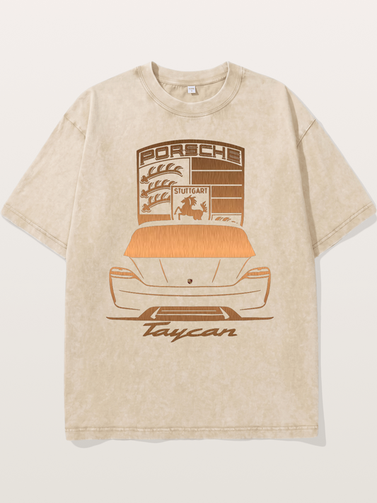 Porsche Taycan Copper Line Art Washed T-shirt