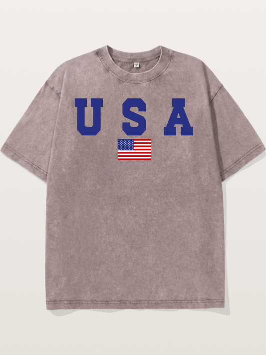 USA Letters With American Flag Washed T-shirt