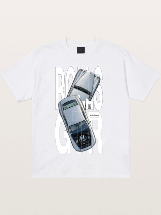 Silver Rolls Royce Overlay Print Cotton T-shirt