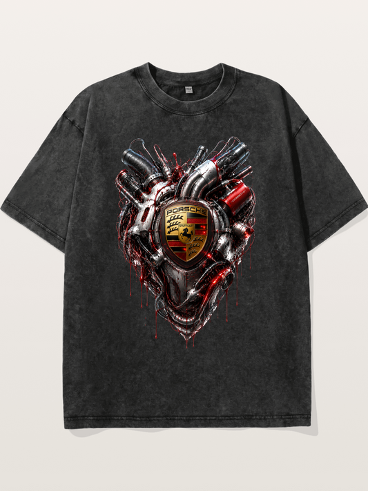Porsche Mechanical Heart Art Washed T-shirt