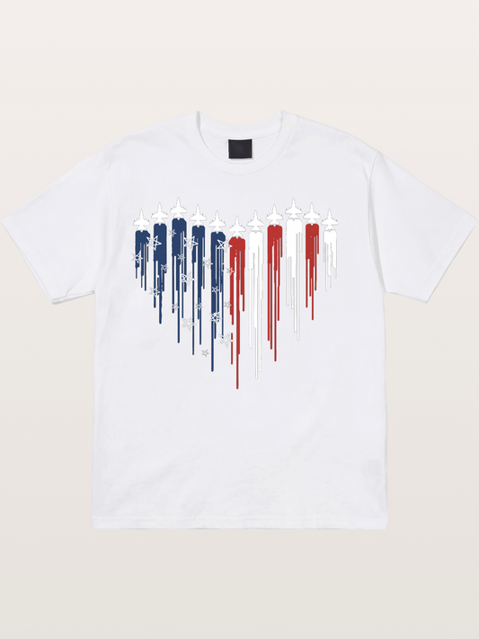 American Flag Paint Drip Design Cotton T-shirt