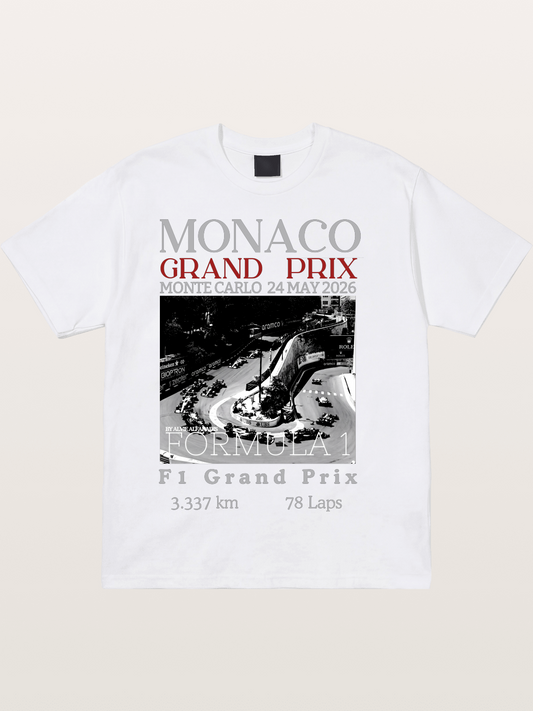Monaco Grand Prix Black White Aerial Cotton T-shirt