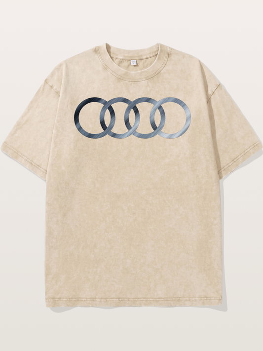 Audi Four Rings Brushed Metal Logo Washed T-shirt