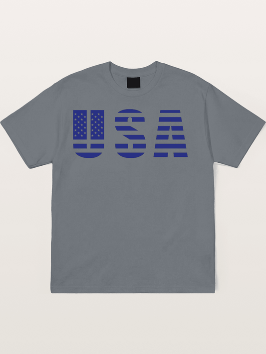Blue Tone USA American Flag Cotton T-shirt