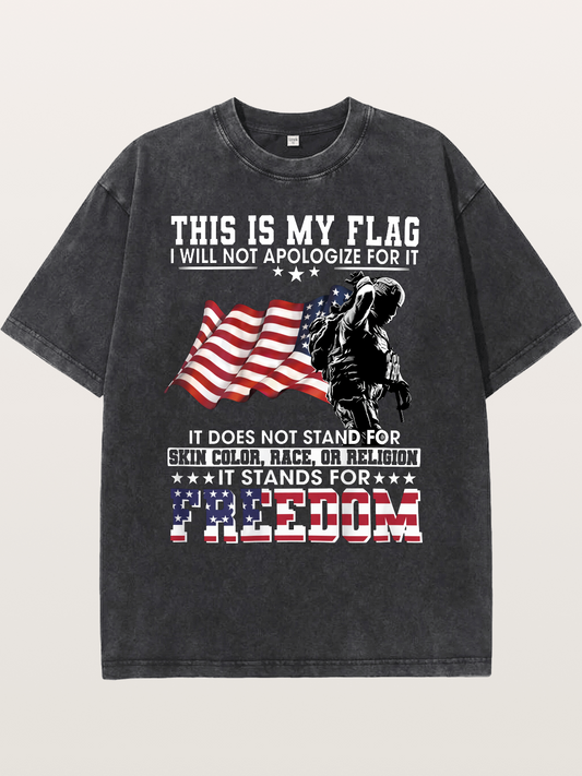 Freedom Soldier American Flag Silhouette Washed T-shirt