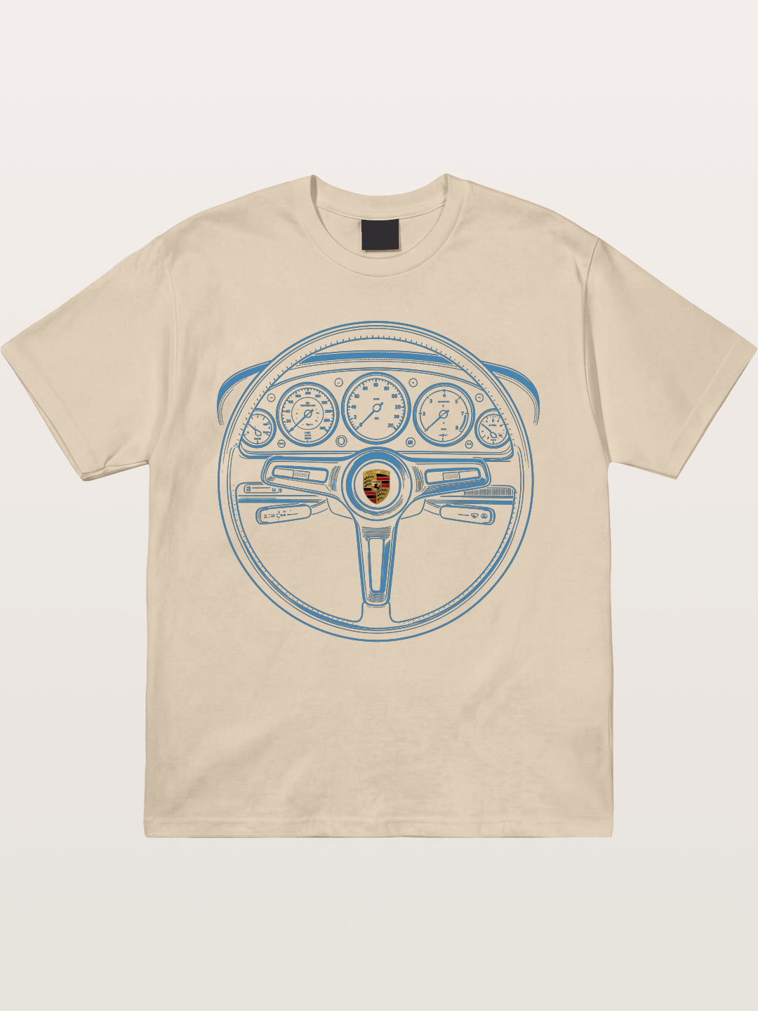 Porsche Classic Steering Wheel Blueprint Gildan T-shirt