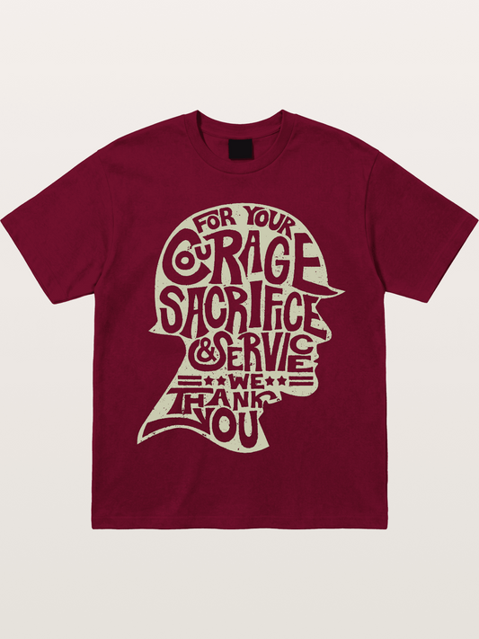 Soldier Helmet Courage Sacrifice Word Art Gildan T-shirt