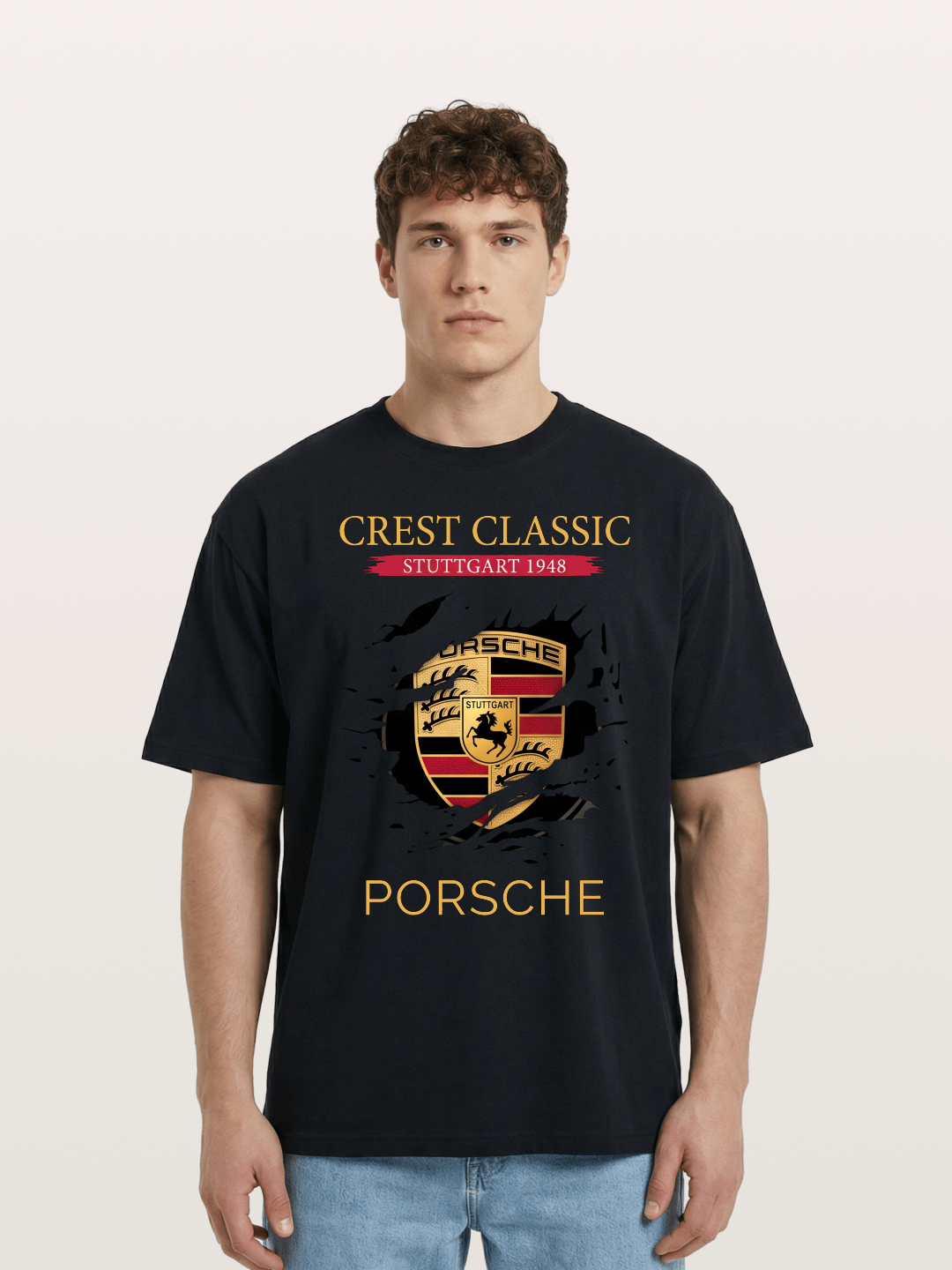 Porsche Stuttgart Tear Logo Cotton T-shirt