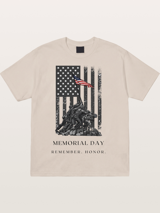 Memorial Day Flag Raising Print Cotton T-shirt