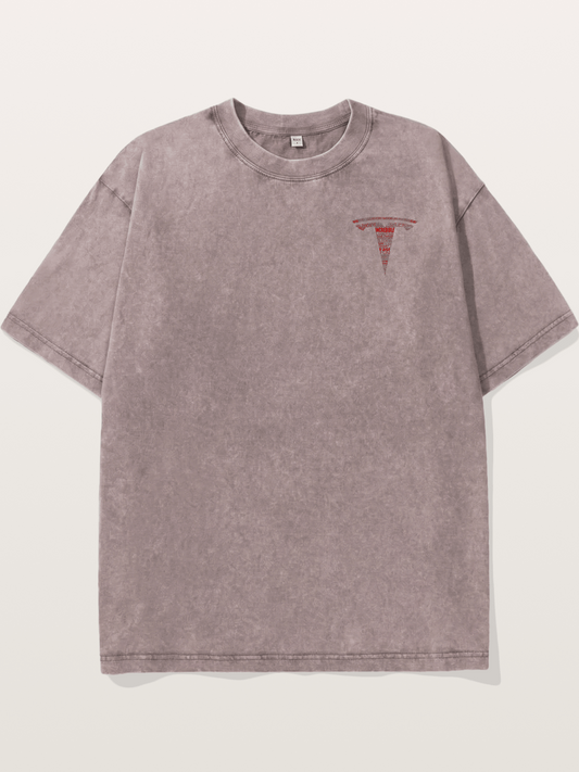 Tesla Word Cloud Heart Print Washed T-shirt