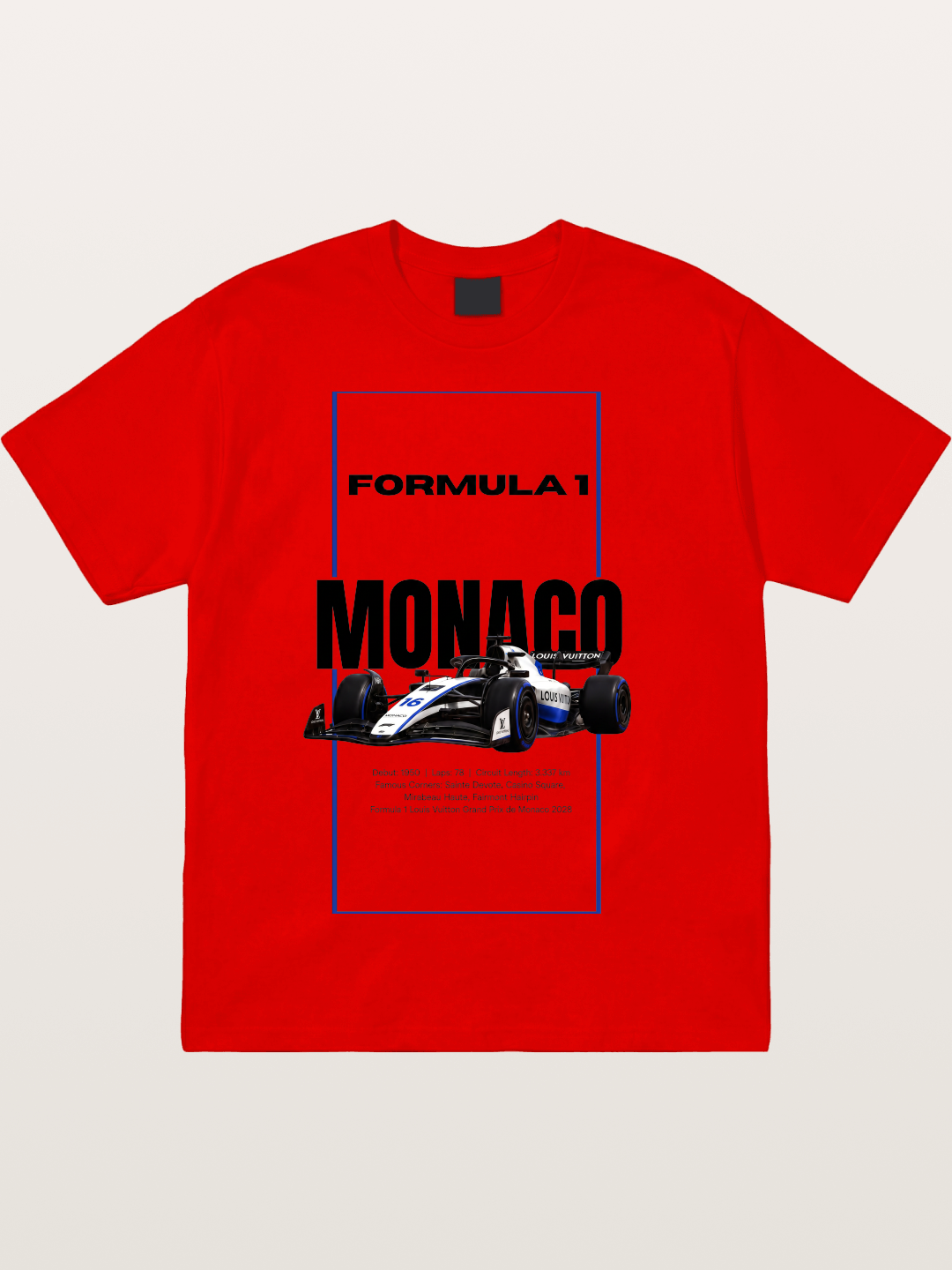 Monaco F1 LV Blue Border Print Cotton T-shirt