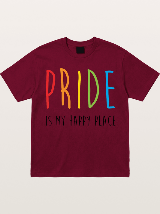 Pride Is My Happy Place Rainbow Text Gildan T-shirt