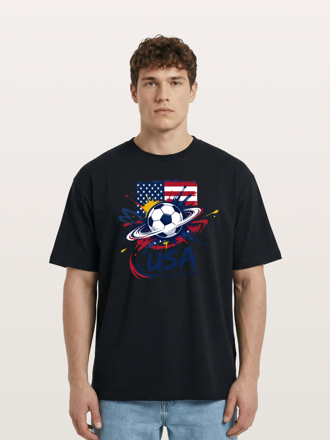 American Flag Splatter Soccer 2026 Cotton T-shirt