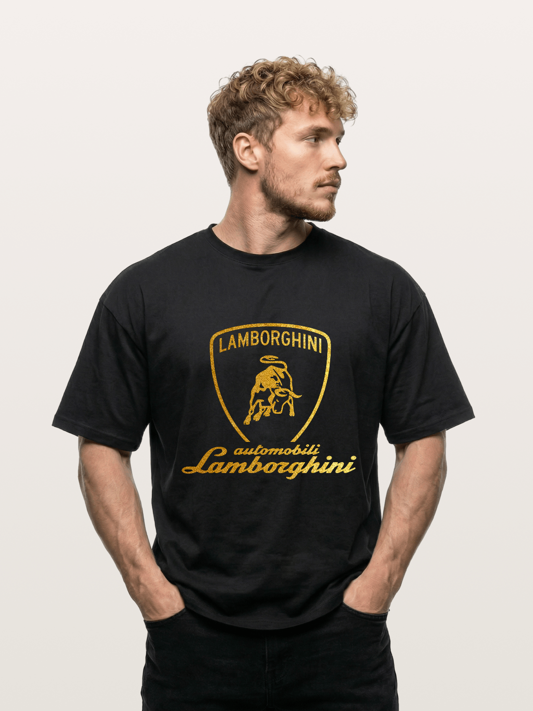 Lamborghini Gold Logo and Bull Shield Gildan T-shirt