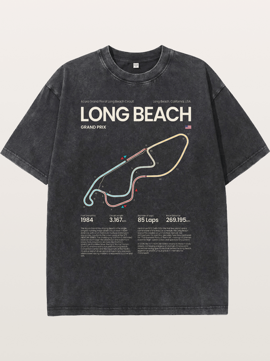 Long Beach GP Circuit Map Washed T-shirt