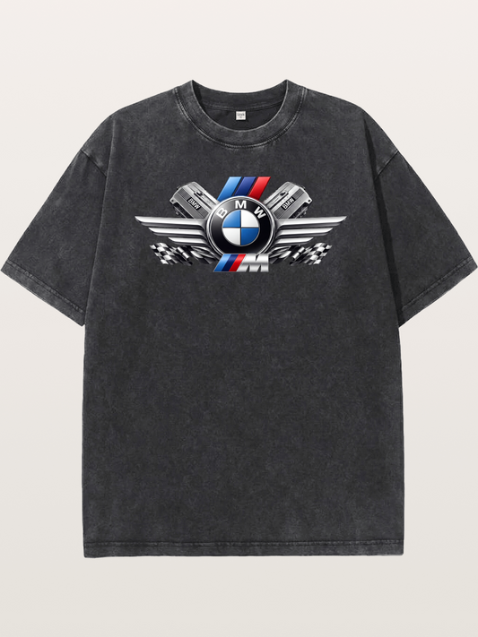 BMW Engine & Logo Wing Design Washed T-shirt