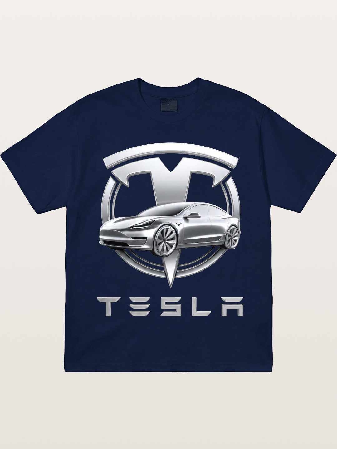 Tesla Silver Metallic Logo Print Gildan T-shirt