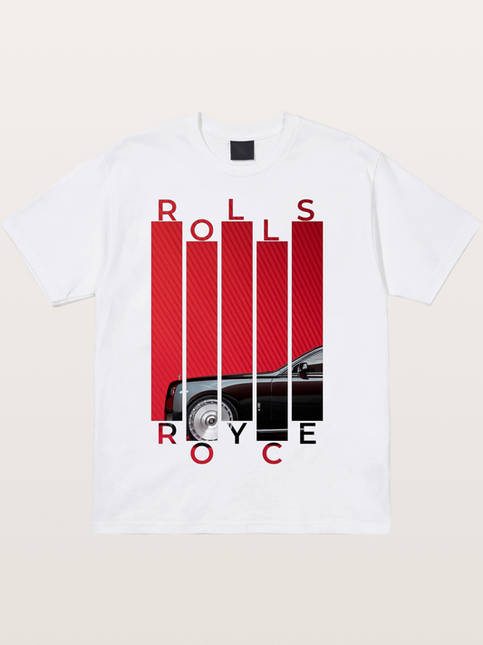 Rolls Royce Barcode Style Print Cotton T-shirt