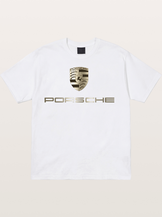 Metallic Porsche Shield Logo Cotton T-shirt