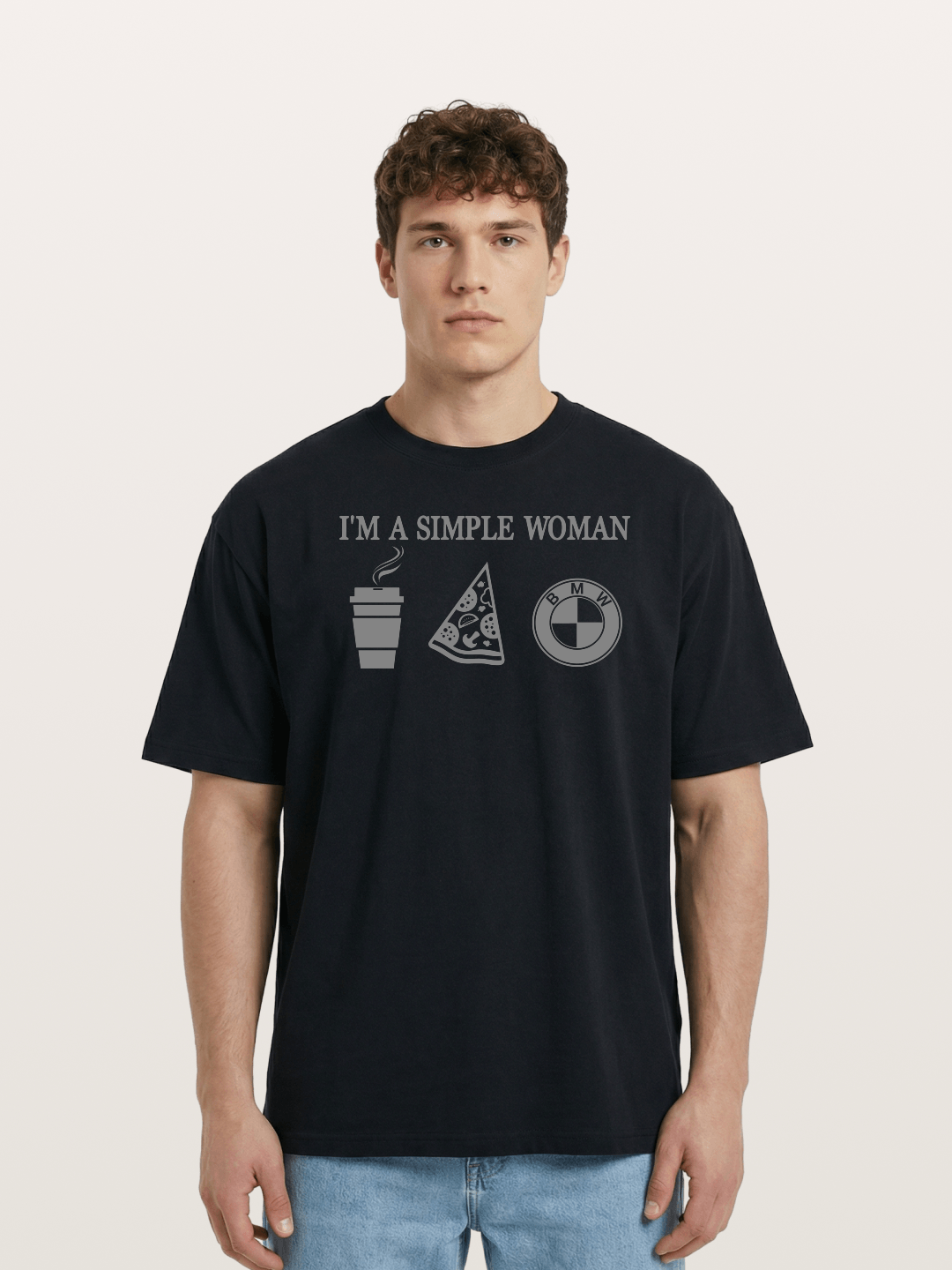 Simple Woman BMW Coffee Pizza Art Cotton T-shirt
