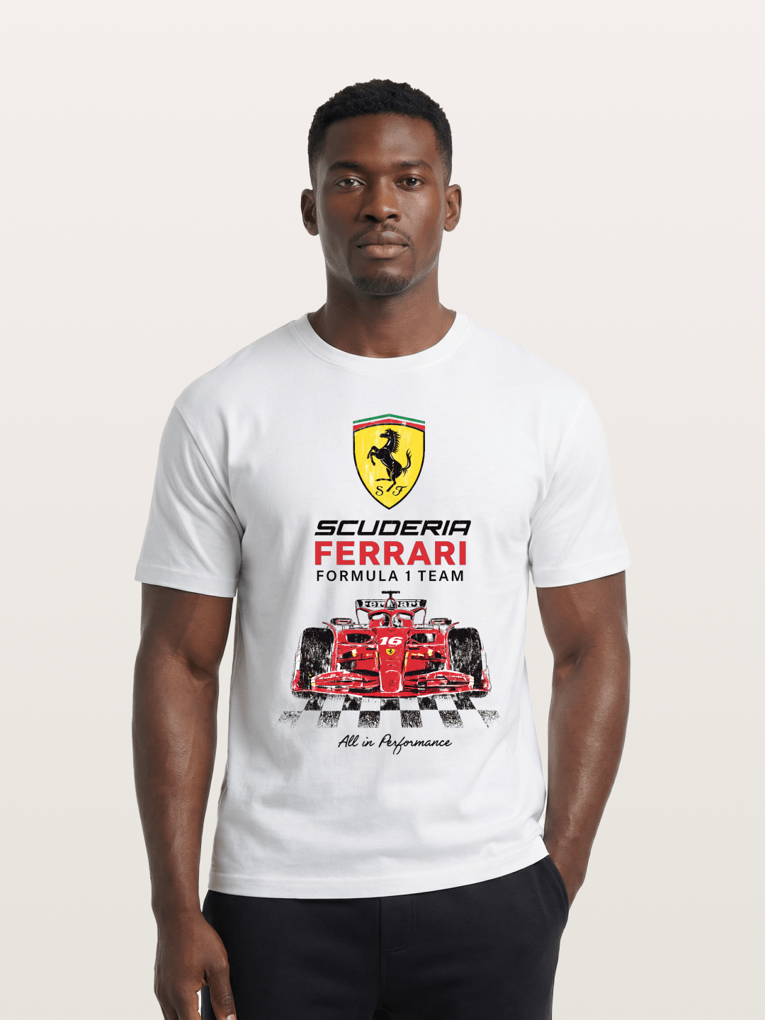 Ferrari F1 Team Racing Poster Cotton T-shirt