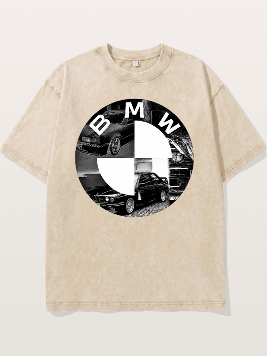 BMW Black White Photo Collage Logo Washed T-shirt