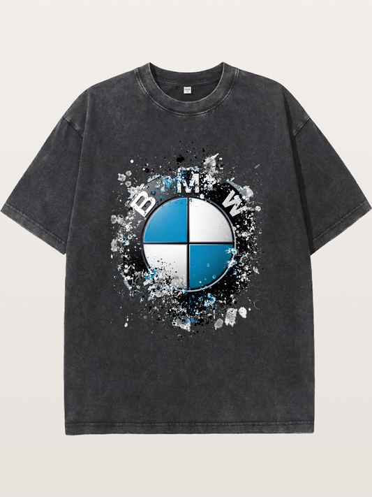 BMW Splash Paint Round Logo Washed T-shirt