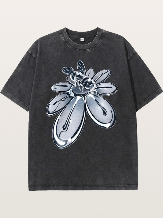 EDC Silver Chrome Daisy Art Washed T-shirt