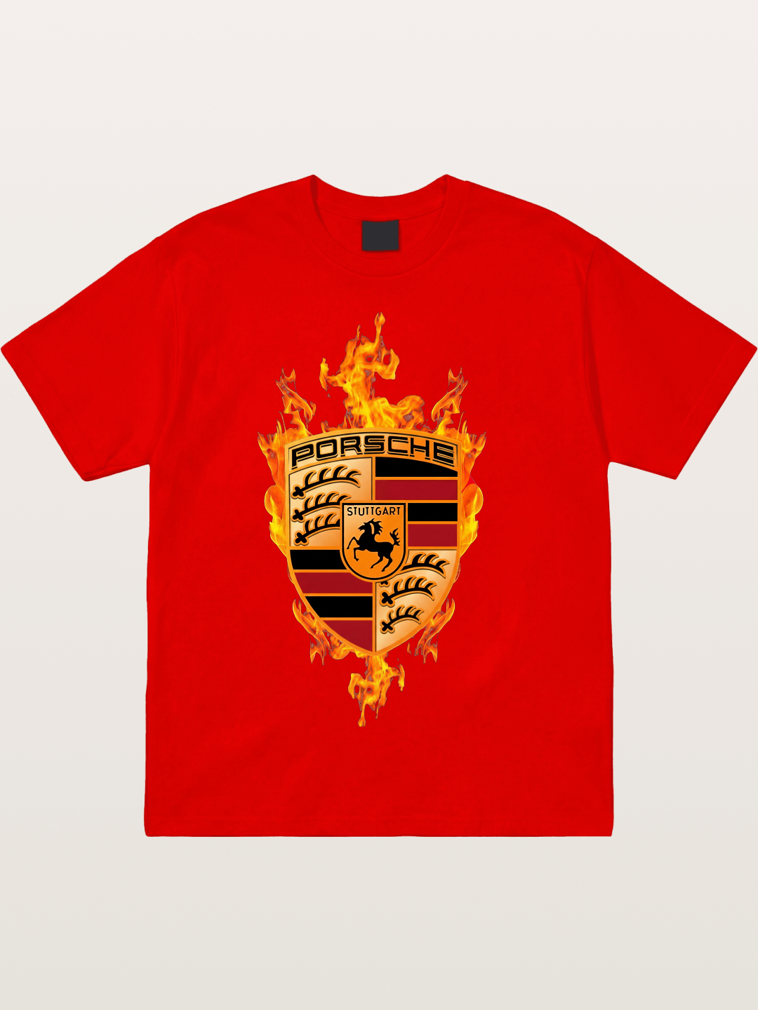 Porsche Crest Fire Flame Design Cotton T-shirt