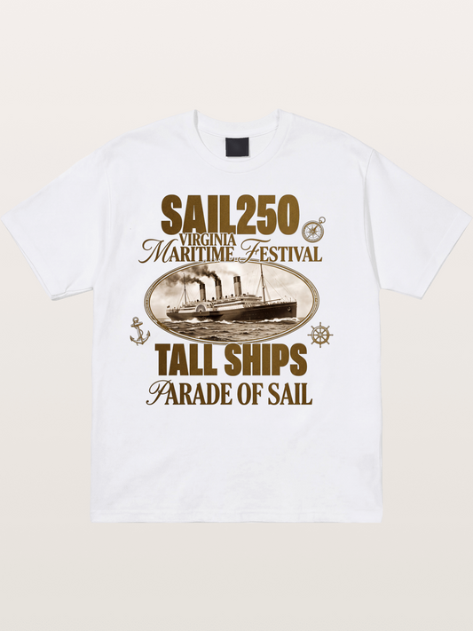 Vintage Sail Ship Maritime Print Cotton T-shirt