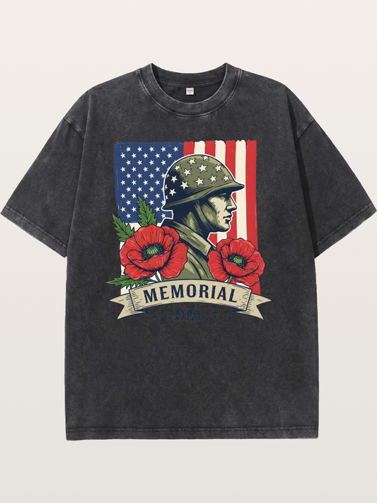 Memorial Day Poppy Soldier Art Washed T-shirt