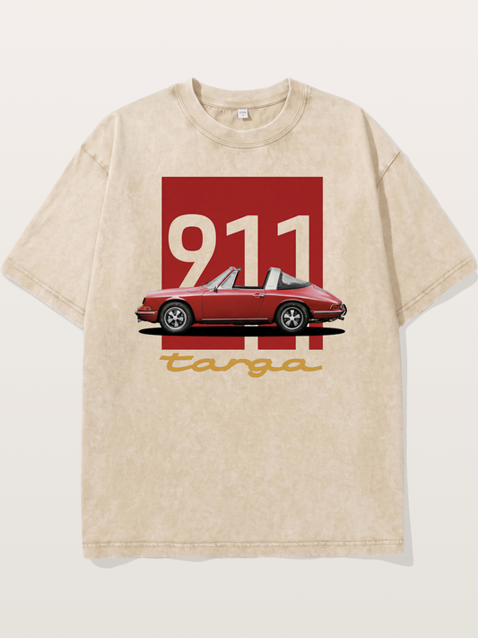 911 Targa Red Vintage Print Washed T-shirt