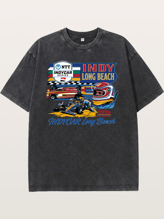 IndyCar Long Beach Vintage Art Washed T-shirt
