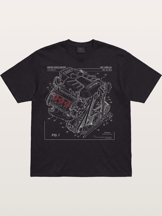 V6 TFSI Audi Powertrain Patent Drawing Cotton T-shirt