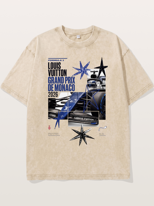 Blue LV F1 Monaco Poster Washed T-shirt