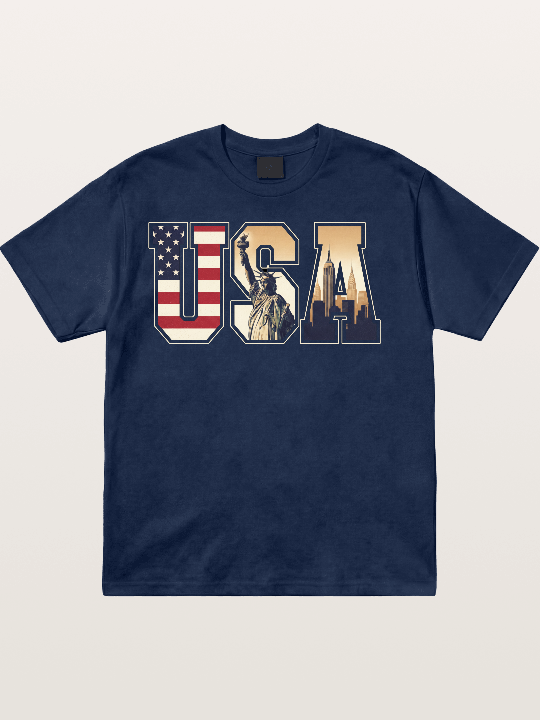 USA Letters Liberty City Skyline Cotton T-shirt