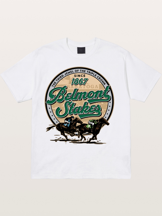 Belmont Stakes Two Horses Racing Cotton T-shirt