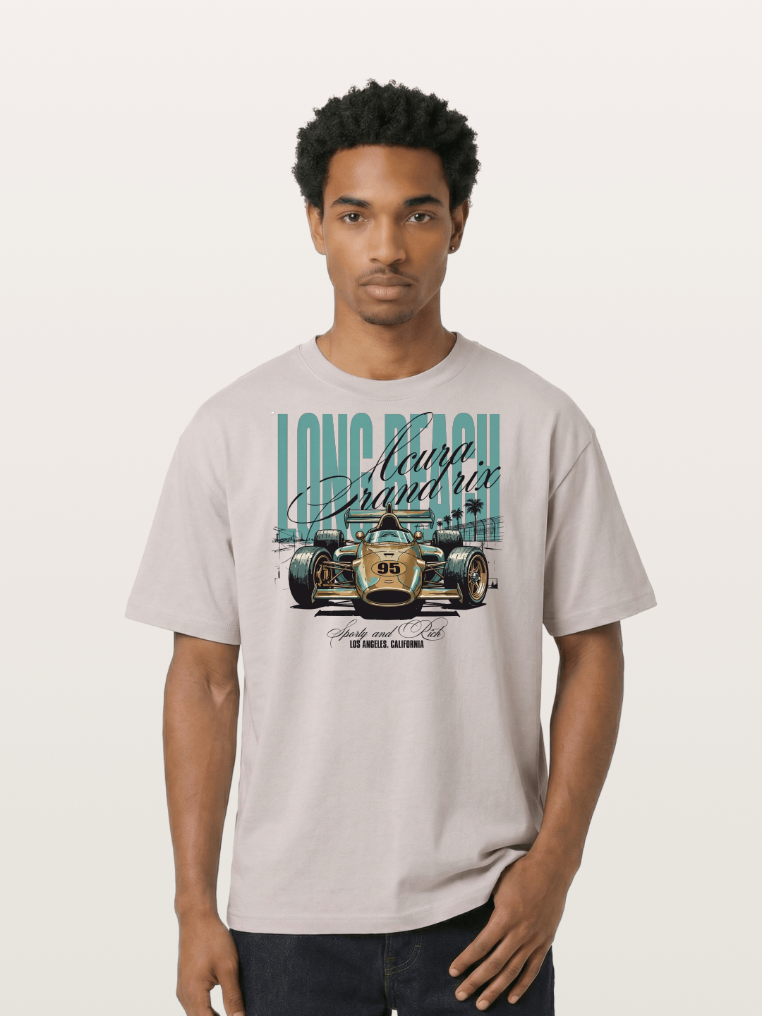 Vintage Long Beach Open Wheel Car Cotton T-shirt