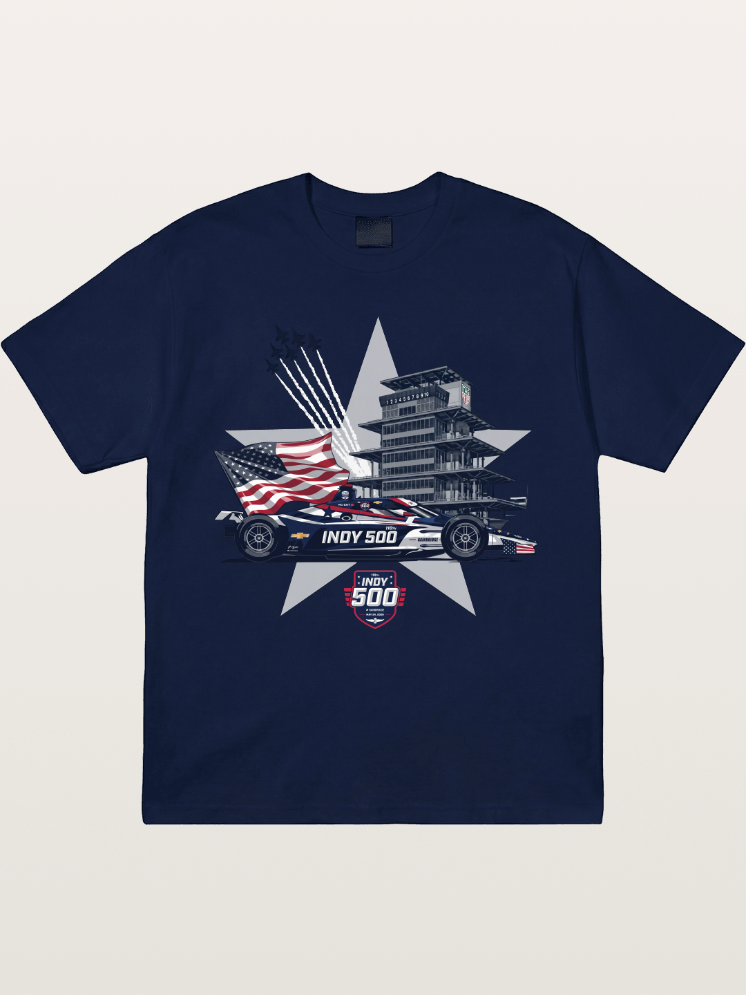 Indy 500 Pagoda Star Flag Illustration Gildan T-shirt