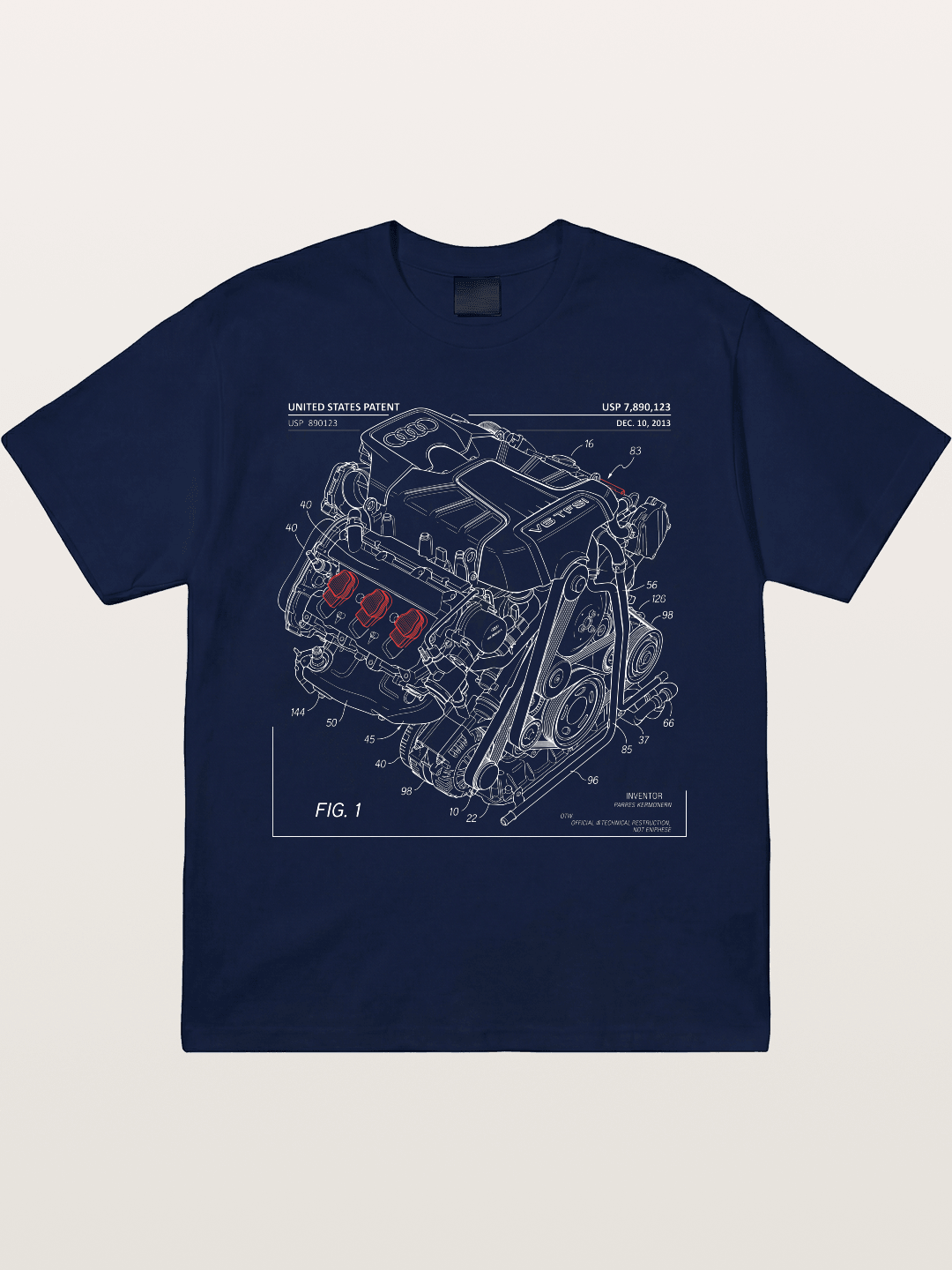 V6 TFSI Audi Powertrain Patent Drawing Gildan T-shirt