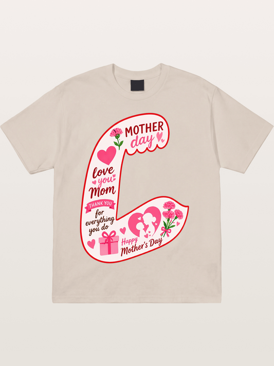 Mother's Day Love You Mom Art Cotton T-shirt